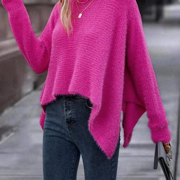 Batwing Sleeve Asymmetrical Hem Sweater pink - Picture 3 of 5